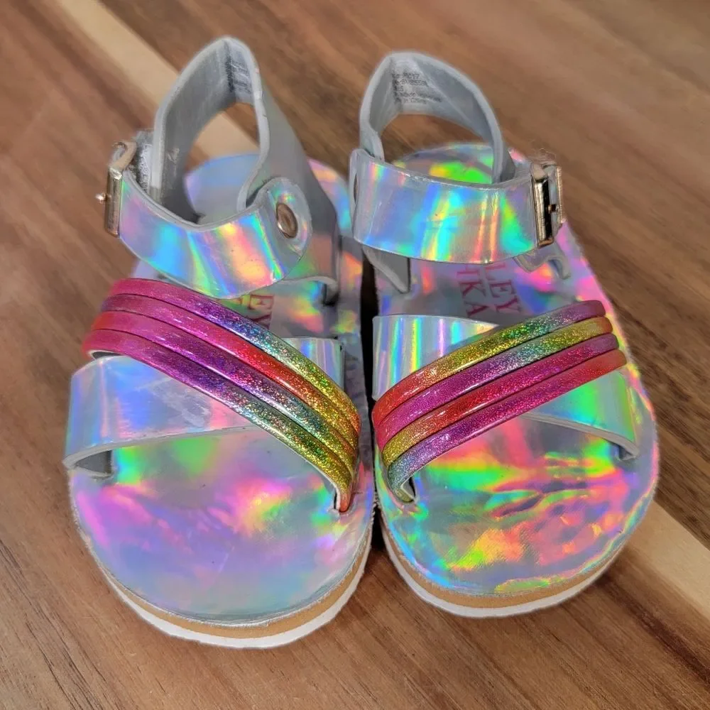 Badgley Mishka Holographic Rainbow Sandals Designer Toddler Size 5